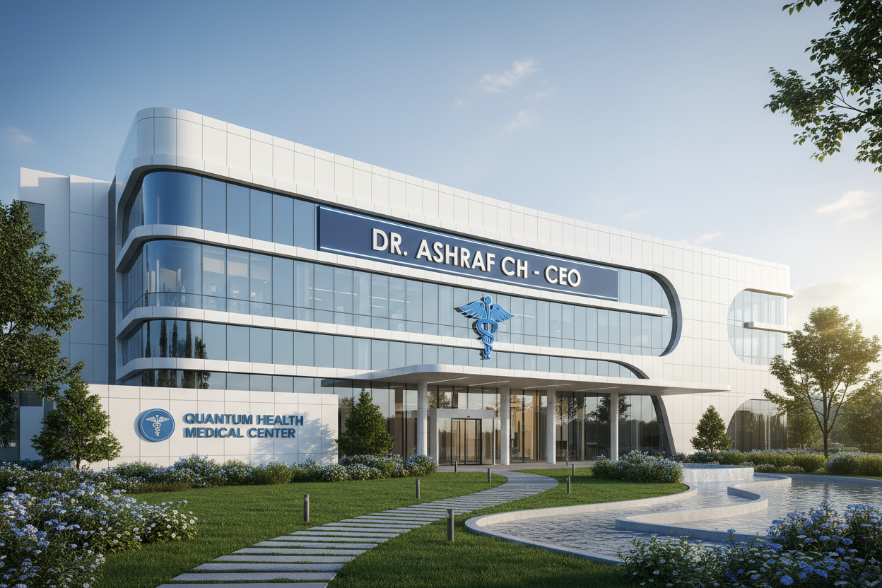 create pic of hospital having name dr ashraf ch written as CEO